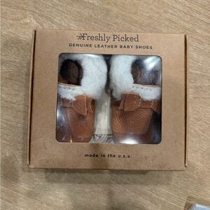 Freshly Picked Tan Leather Baby Moccasins with Bow